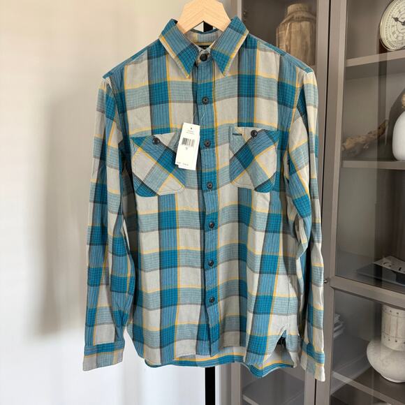 RRL Ralph Lauren Double RL Blue Grey Plaid Flannel Shirt S NEW Cotton LS Button - Picture 1 of 6